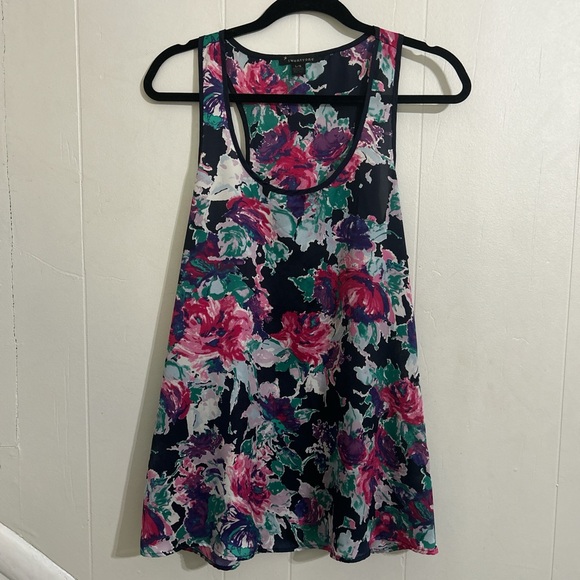 Forever 21 Silky Floral Watercolor Summer Tunic Flowy Tank Top Blouse Size Large - Picture 1 of 5